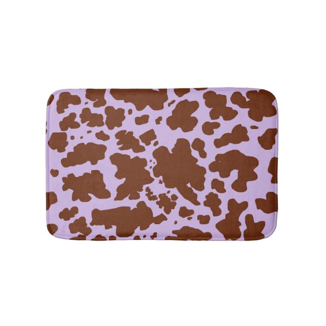 Modern Lilac Purple and Brown Cow Skin Print Bath Mat (Front)