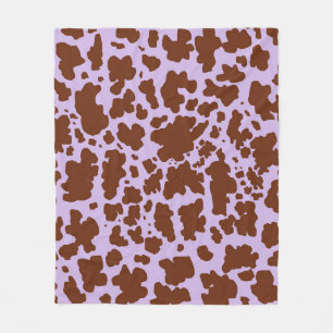 Modern Lilac Purple and Brown Cow Skin Print Fleece Blanket
