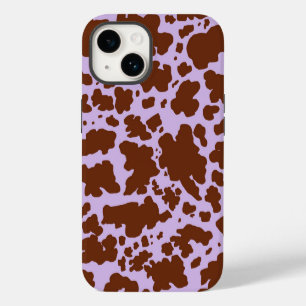 Modern Lilac Purple and Brown Cow Skin Print iPhone 14 Case
