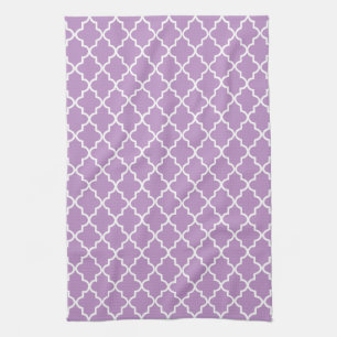 Modern Lilac Purple and White Moroccan Quatrefoil Tea Towel