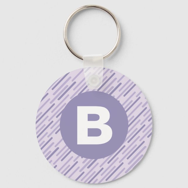 Modern Lilac Purple Diagonal Stripes Monogram Key Ring (Front)