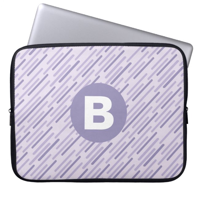 Modern Lilac Purple Diagonal Stripes Monogram Laptop Sleeve (Front)