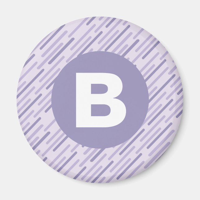 Modern Lilac Purple Diagonal Stripes Monogram Magnet (Front)