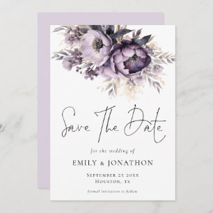 Modern Lilac Purple Florals QR Code Wedding Save The Date