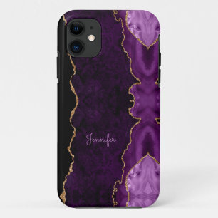 Modern Lilac Purple Gold Agate Crystal Personalise iPhone 11 Case