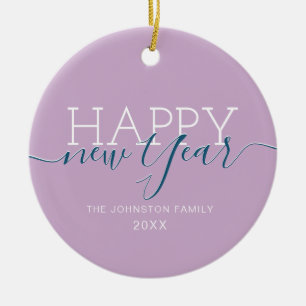 Modern lilac purple Happy new Year Ceramic Ornament