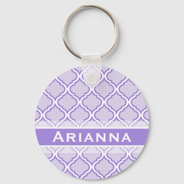 Modern Lilac Purple Moroccan Trellis Key Ring (Front)