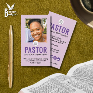 Modern Lilac Purple Photo QR Logo Church Pastor Business Card