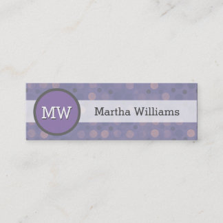 Modern Lilac Purple Polka Dot Pattern Monogram Mini Business Card