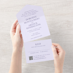 Modern Lilac QR Code Elegant Wedding All In One Invitation