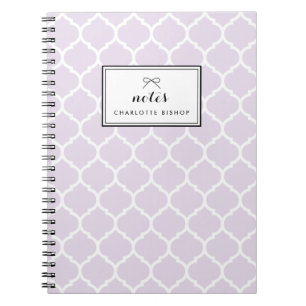 Modern Lilac Quatrefoil Pattern Personalised Notebook