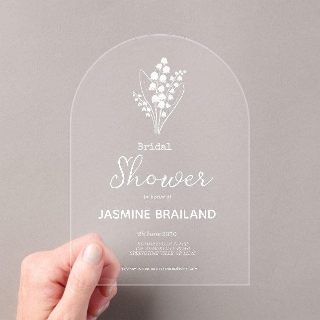Modern Lily Of The Valley Bouquet Bridal Shower   Acrylic Invitations (Insitu (Handheld))