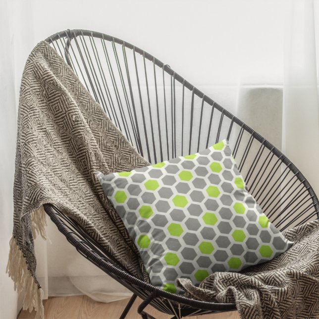Modern Lime and Grey Geometric Pattern Pillow (Creator Uploaded)