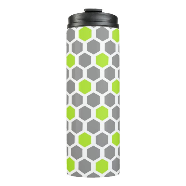 Modern Lime and Grey Hexagon Geometric Pattern Thermal Tumbler (Front)