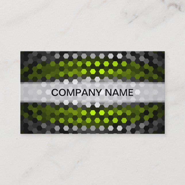 Modern Lime and Grey Hexagons Pattern Business Card (Front)