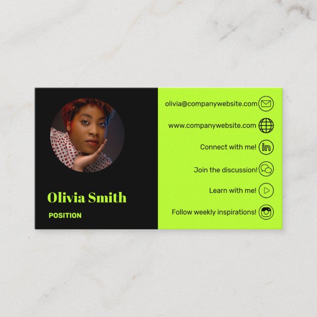 Modern Lime & Black Entrepreneur Biz Card (Front)