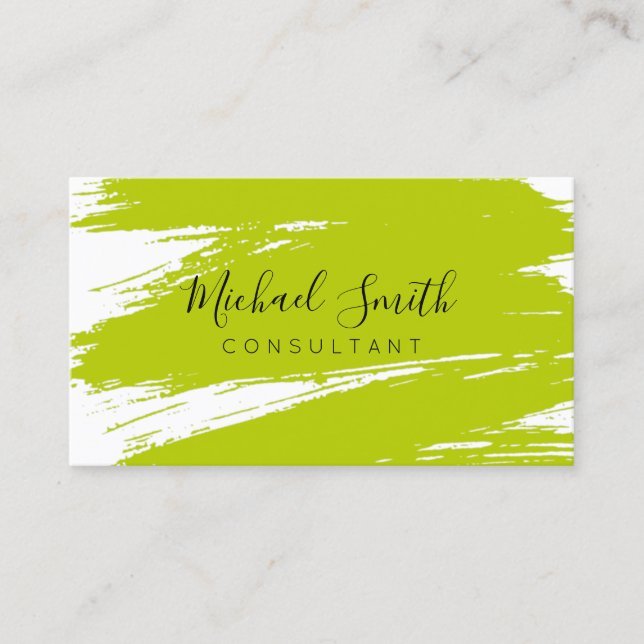 Modern Lime Brush Stroke Paint Business Card (Front)