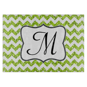 Modern Lime Chevron Monogram Glass Cutting Board