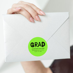 Modern Lime Green and Black Spray Paint Graduation Classic Round Sticker
