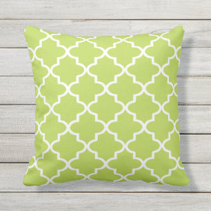 Modern Lime Green and White Moroccan Quatrefoil Cushion