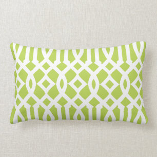 Modern Lime Green and White Trellis Pattern Lumbar Cushion