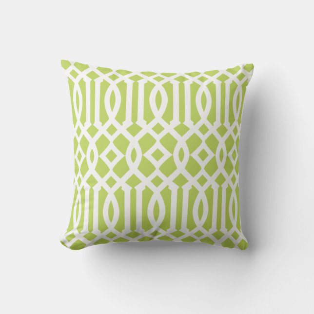 Modern Lime Green and White Trellis Pattern Outdoor Cushion (Front)