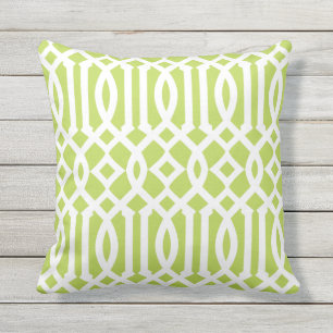 Modern Lime Green and White Trellis Pattern Outdoor Cushion