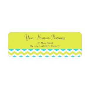 Modern, lime green, aqua blue and white chevron return address label