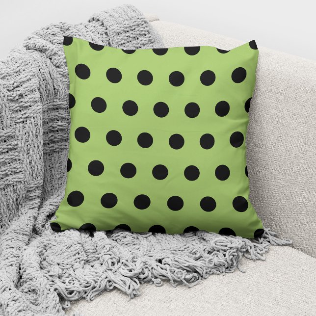Modern Lime Green Black Polka Dots Pattern Cushion (Creator Uploaded)