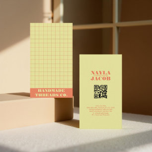 Modern Lime Green Chequered Pattern QR Code  Business Card
