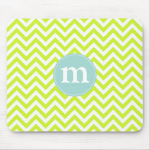 Modern Lime Green Chevron Personalised Mouse Pad