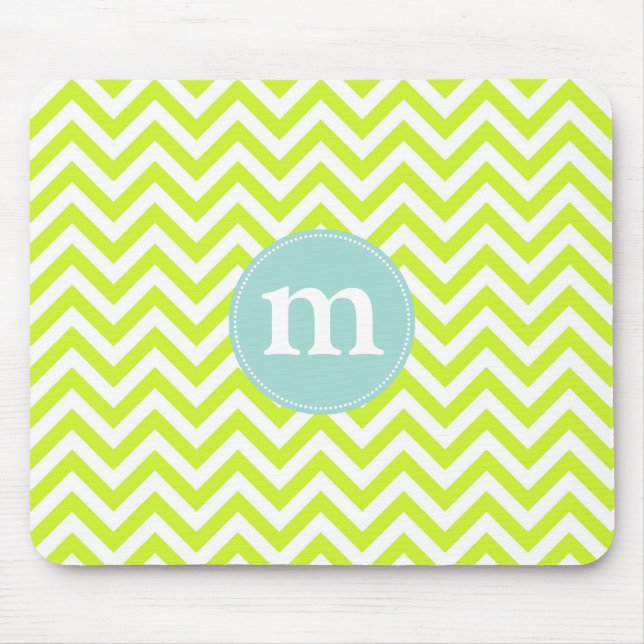 Modern Lime Green Chevron Personalised Mouse Pad (Front)