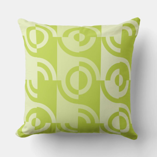 Modern Lime-Green Circular Fragments Pattern Cushion (Front)