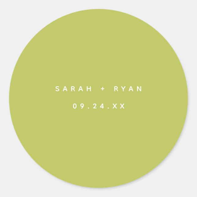 Modern Lime Green Custom Names Wedding Classic Round Sticker (Front)