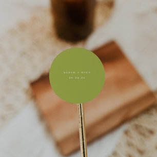 Modern Lime Green Custom Names Wedding Classic Round Sticker