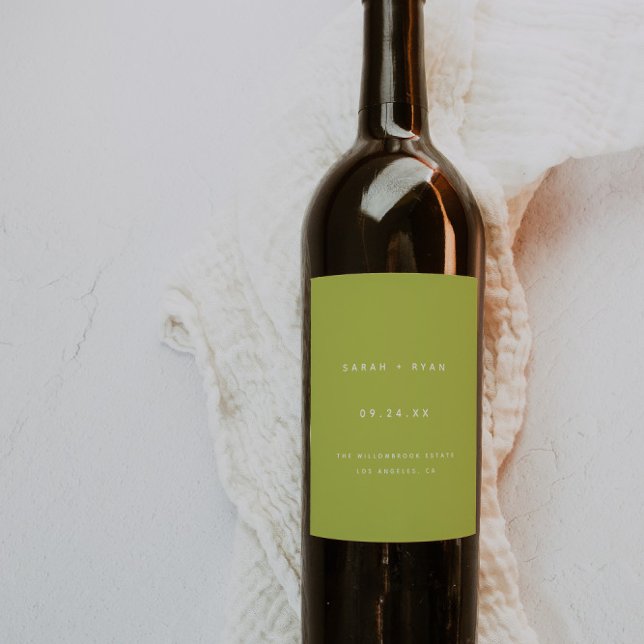 Modern Lime Green Custom Names Wedding Wine Label (Creator Uploaded)