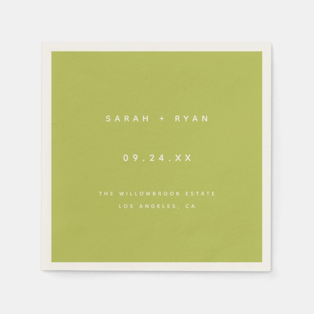 Modern Lime Green Custom Wedding Names Napkin (Front)