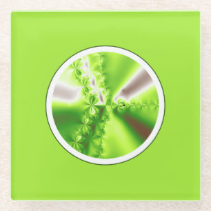 Modern Lime Green Fractal Art Glass Coaster