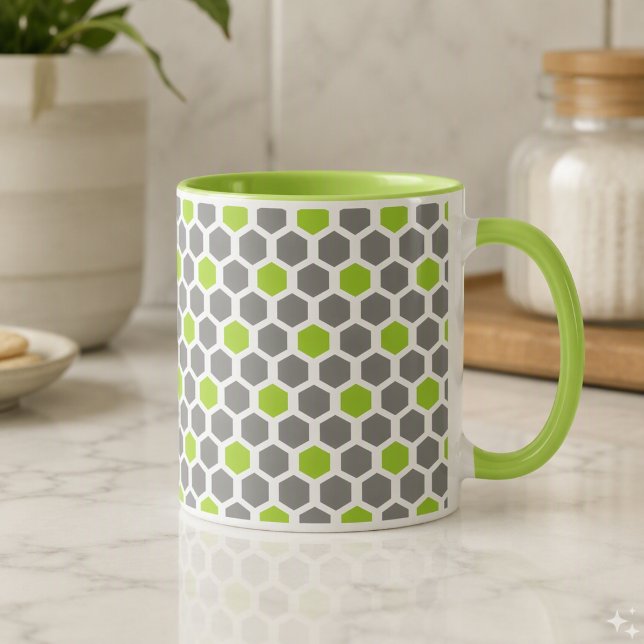 Modern Lime Green Grey Geometric Pattern Mug (Creator Uploaded)