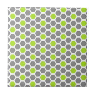 Modern Lime Green Grey Hexagon Geometric Pattern Ceramic Tile