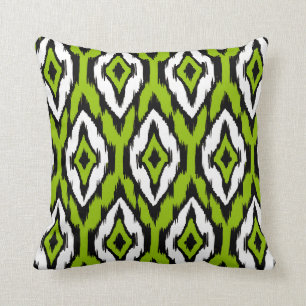Modern lime green Ikat Tribal Pattern 1a Cushion