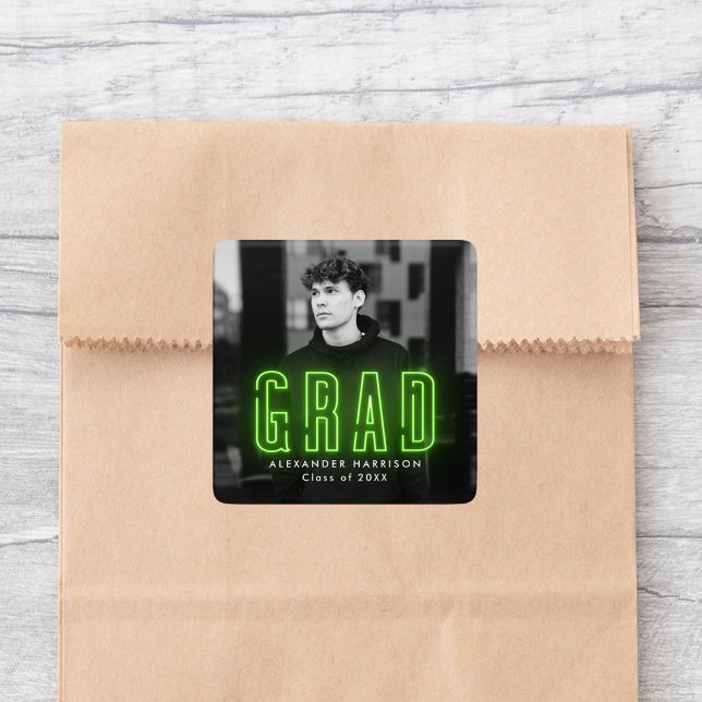 Modern Lime Green Neon Graduation Square Sticker (Creator Uploaded)