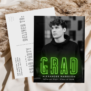 Modern Lime Green Neon Photo Graduation Party Invitation Postcard