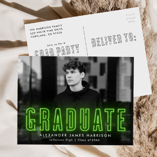 Modern Lime Green Neon Photo Graduation Party Invitation Postcard