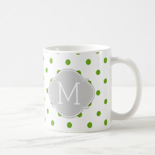 Modern Lime Green Polka-dots with monogram Coffee Mug