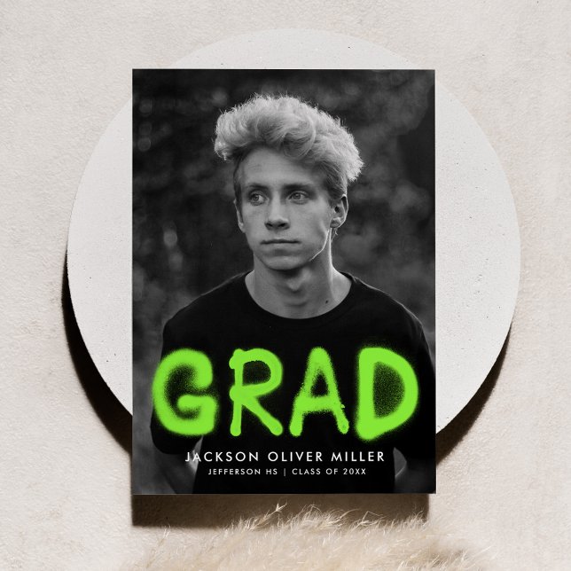 Modern Lime Green Spray Paint Photo Graduation Announcement (Creator Uploaded)
