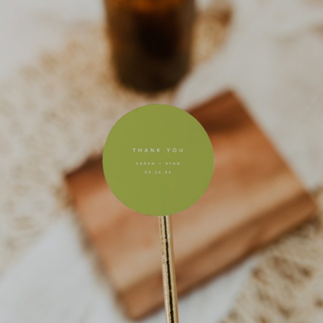 Modern Lime Green "Thank You" Custom Wedding Classic Round Sticker (Creator Uploaded)