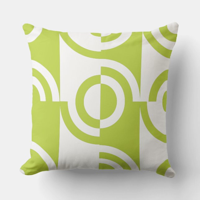 Modern Lime-Green & White Circular Fragments  Cushion (Front)