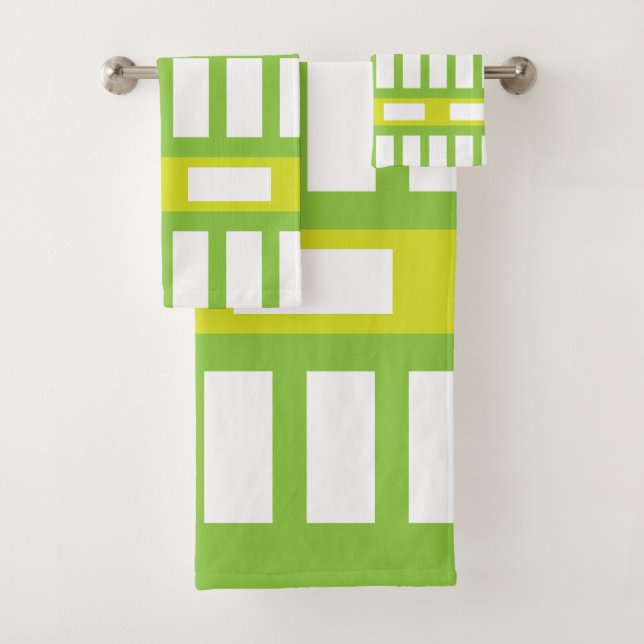 Modern Lime Green White Colour Stripes Pattern Bath Towel Set (Insitu)