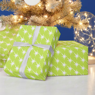 Modern lime green white starburst stars pattern wrapping paper